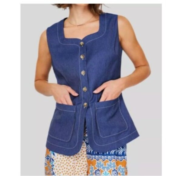 Current Air Womens Denim Vest Button Front  Pockets Size Large new - Picture 1 of 8